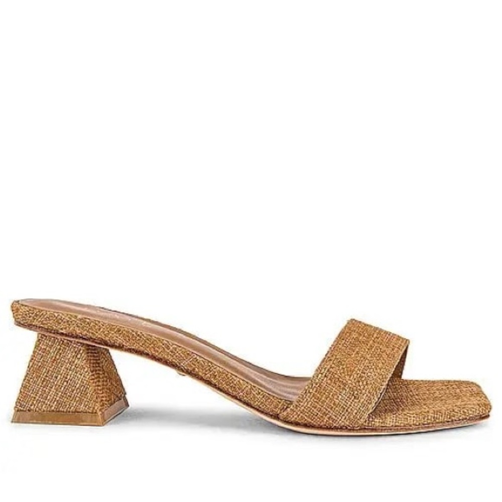 Raye Julie Heels Raffia Slide Sandals Nude Tan Sz 8 Single Strap Square Toe